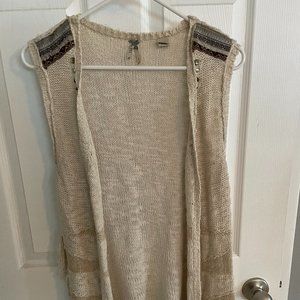 BKE Cardigan (S) Tan with Embellishments around Top